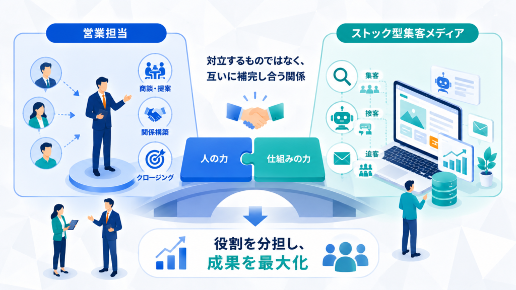 営業担当の採用とストック型集客メディアは対立ではない