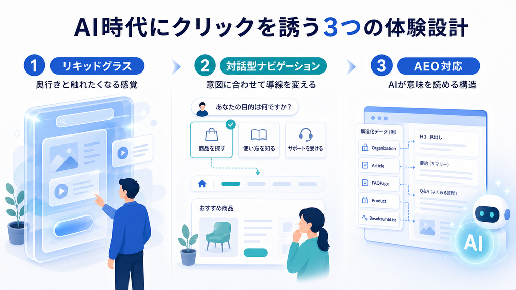 AI時代のWebサイトに必要な3つの体験設計を整理した図解